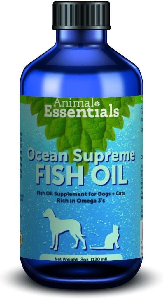 Animal Essentials Ocean Supreme Fish Oil for Dogs & Cats - Reich an Omega 3, Haut- und Mantelgesundheit, Fischöl Liquid Supplement, Human Grade Kräuter - 8 Oz