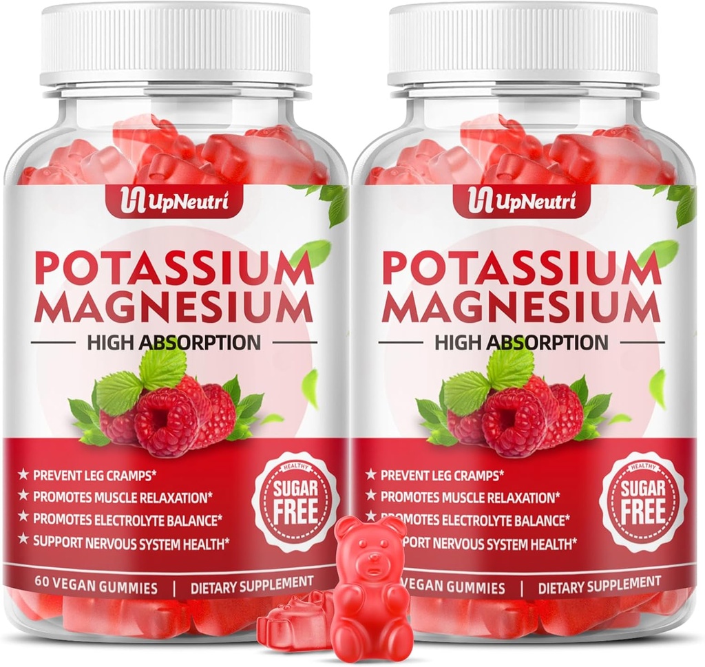 Kalium-Magnesium-Ergänzungsgummis für Erwachsene Kinder, Zuckerfreie Kalium-Gummi-Gummi unterstützt Leg Cramps & Muskel- & Immun-Gesundheit, hohe Absorption Magnesium-Gummi-Gummi-Gummi 120 Cts
