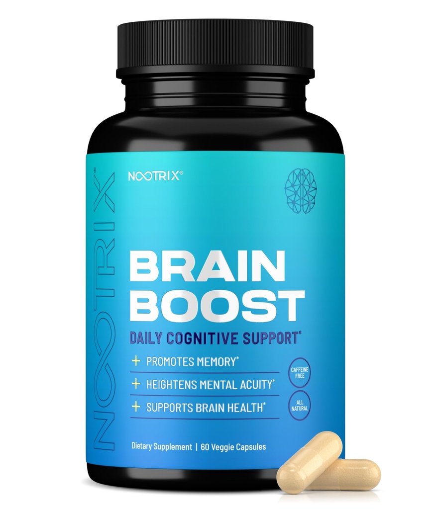 Nootrix Brain Boost Nootropic Supplement | Unterstützt Gedächtnis, mentalen Fokus, kognitive Gesundheit & Energie | Fördert gesunde Stimmung & Gehirnfunktion | Ginkgo Biloba & DMAE | 60 Kapseln