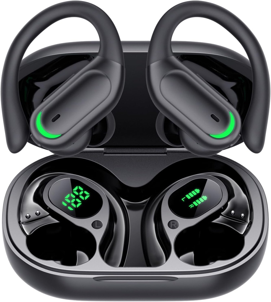 Vezeték nélküli fülhallgató Bluetooth 5.4 Fejhallgató, 96hrs Playtime, Vezeték nélküli töltés ügy LED Display, over ear headphone, ENC Noise Cancelling, Hi- Fi Sound, IP7 vízálló, sport edzések (Deep Black)