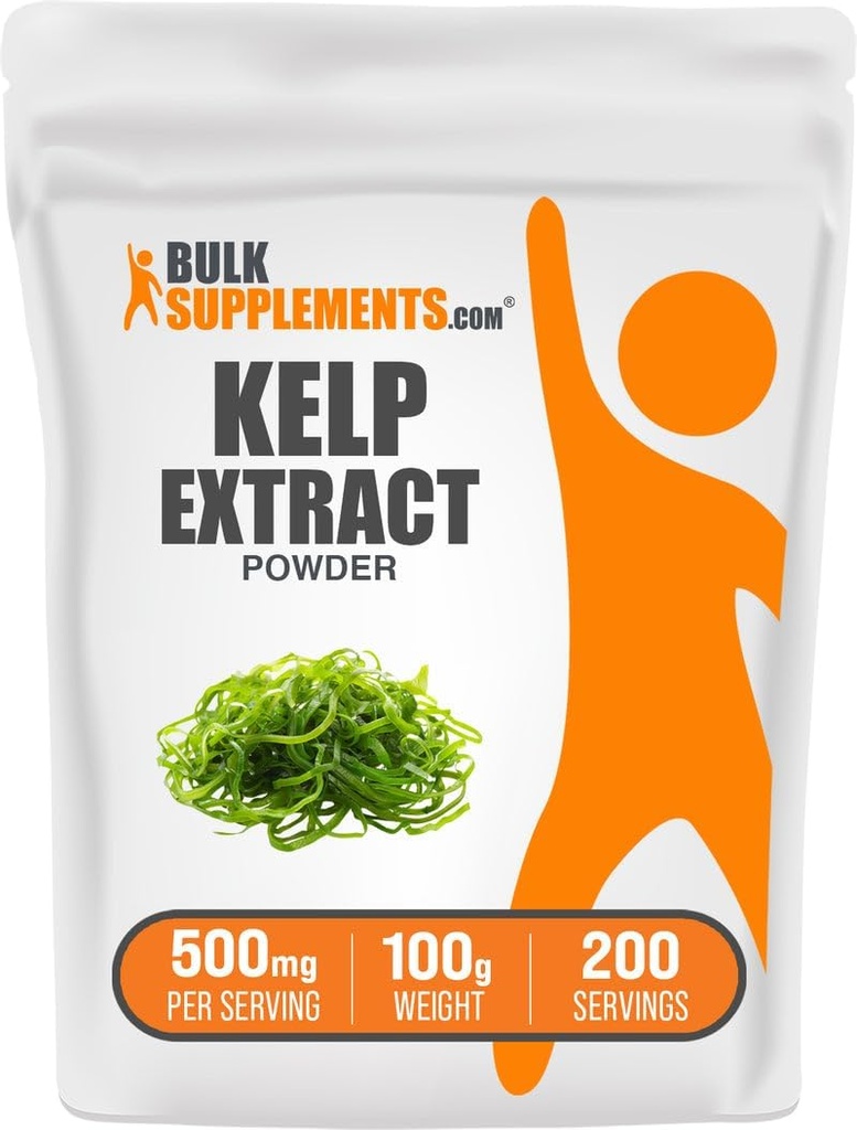 BulkSupplements.com Kelp kivonat por - Kelp kiegészítés, barna tengeri moszat kivonat, tengeri moszat por - glutén mentes, 500 mg / szerving, 100g (3.5 oz) (1-es csomag)