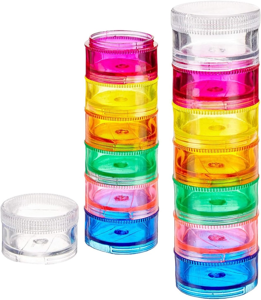 Deke Home - Stackable Pill Organizer (2 Pack), 7 Day Weekly Pill Box Tower Twist Lock Commodities, BPA- Free, Travel Medicine Holder & Vitamin Dispenser, Compact & Portable Case, Rainbow Colored
