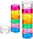 Deke Home - Stackable Pill Organizer (2 Pack), 7 Day Weekly Pill Box Tower Twist Lock Commodities, BPA- Free, Travel Medicine Holder & Vitamin Dispenser, Compact & Portable Case, Rainbow Colored