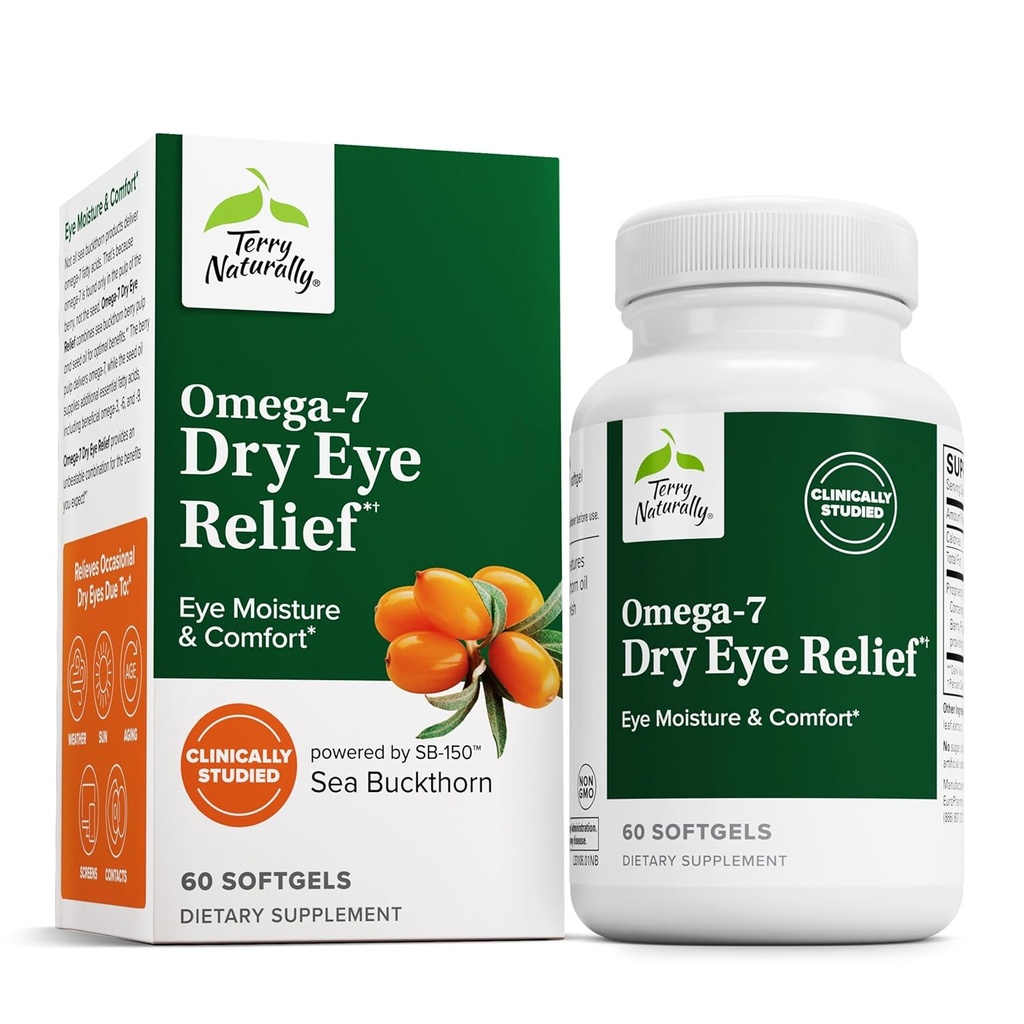 Terry Natürlich Omega-7 Dry Eye Relief - Augengesundheitsergänzung mit Sea Buckthorn Öl - Nahrungsergänzungsmittel zur Hilfe Dry Eye Relief - 60 Softgels