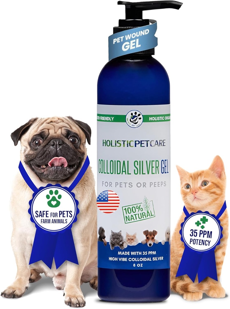 HOLISTIC PET CARE kolloidales Silbergel – Natürliches Heilgel für Haustiere, Nicht-Irritierende Formel für Hautreizungen, kleinere Abrasionen und Trockenheit, beruhigend und gesund, 8oz Flasche