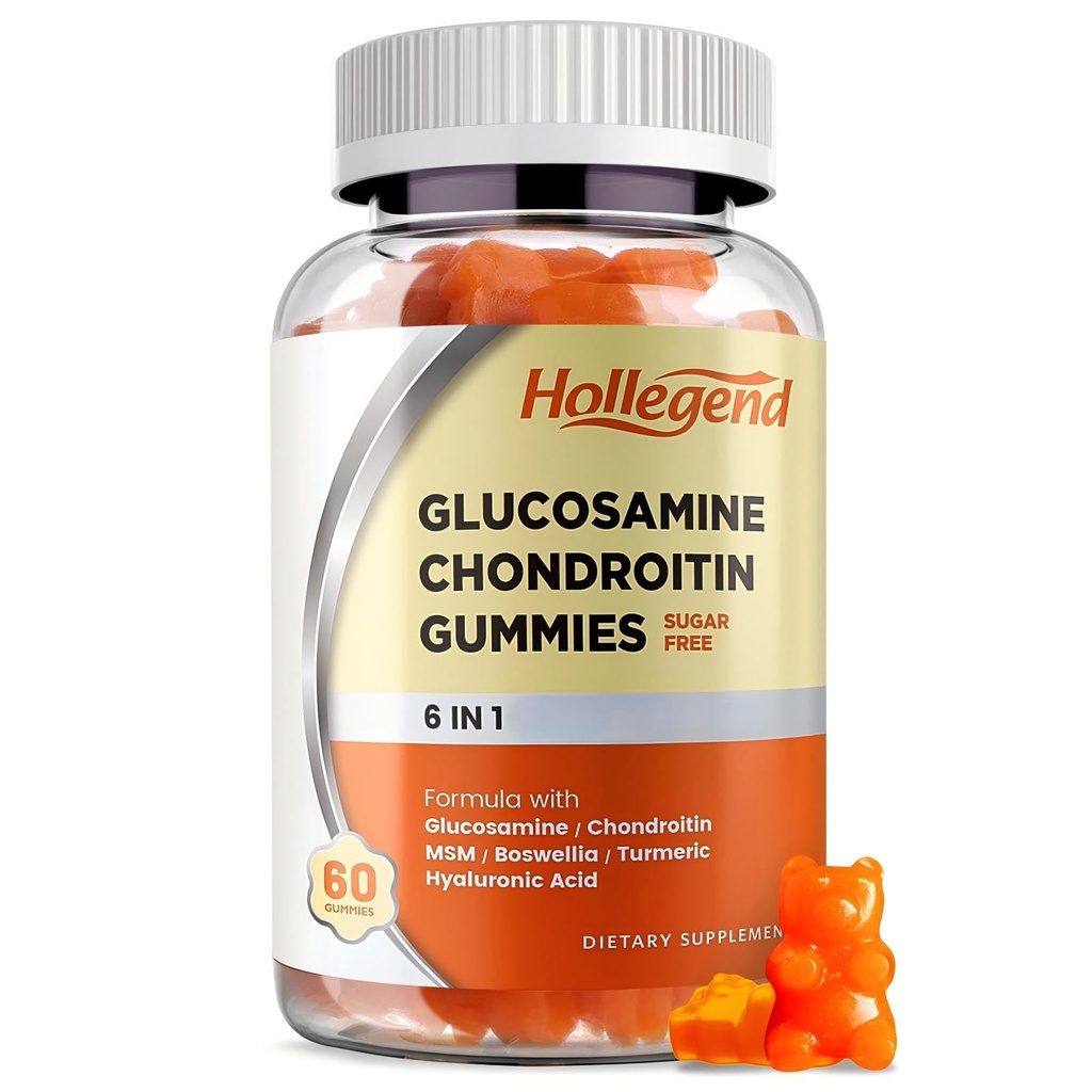 Glucosamin Chondroitin Gummie Zuckerfrei, Gummi Ergänzungen für Erwachsene Männer & Frauen, 60 Zähler