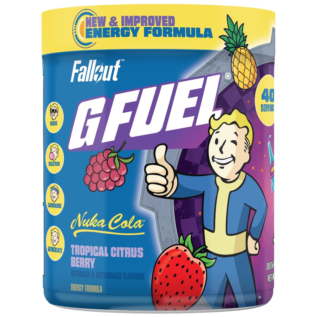 G Fuel Nuka Cola Energy Powder, Sugar Free, Clean Caffeine Focus Supplement, Wassermix, Tropical Citrus Berry Flavor, Fokus Amino, Vitamin + Antioxidantien Mischung - 9.8 Unze (40 Servierungen)