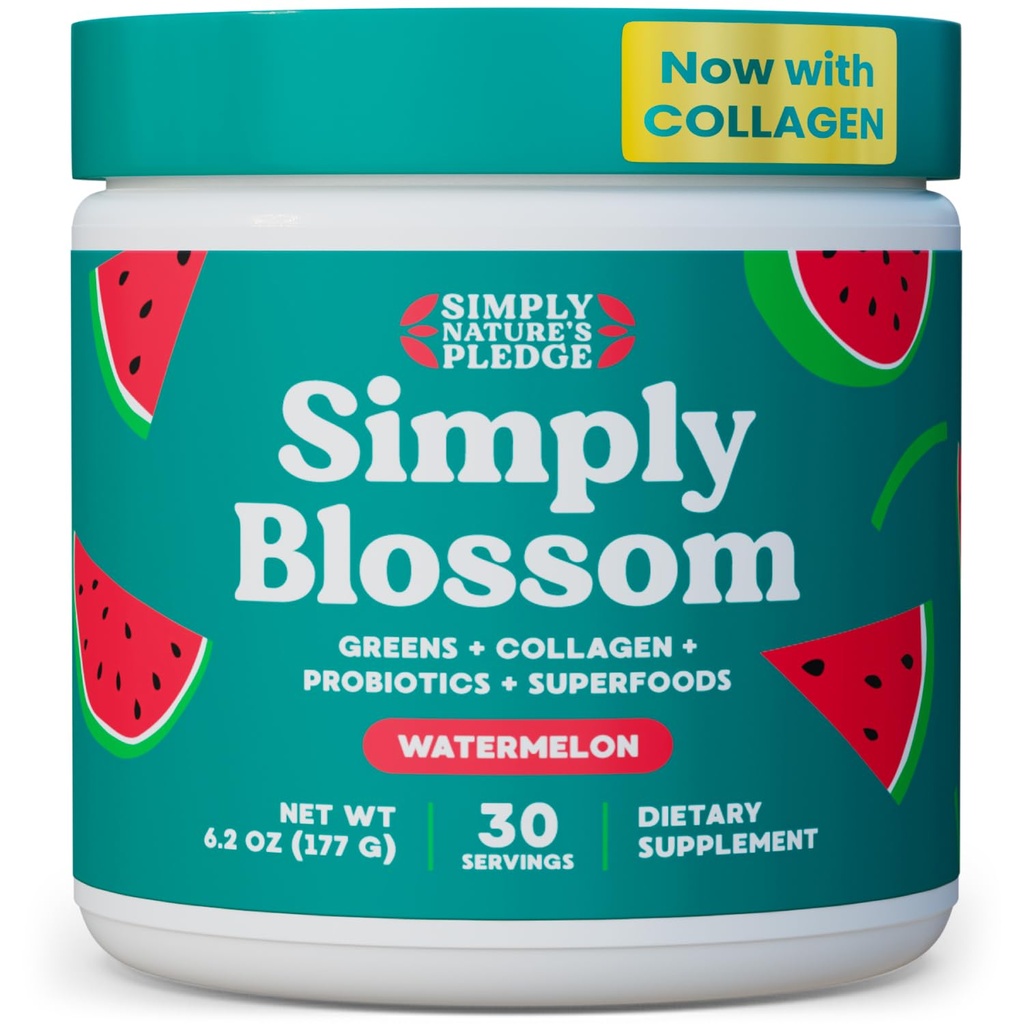 Einfach Blossom Nutrition Daily Greens & Superfood Powder + Collagen + Probiotics for Women's Digestive Health & Bloating Relief. Helfen Sie Ihrer Gesundheit Bloom - 30 Tage Versorgung - Watermelon