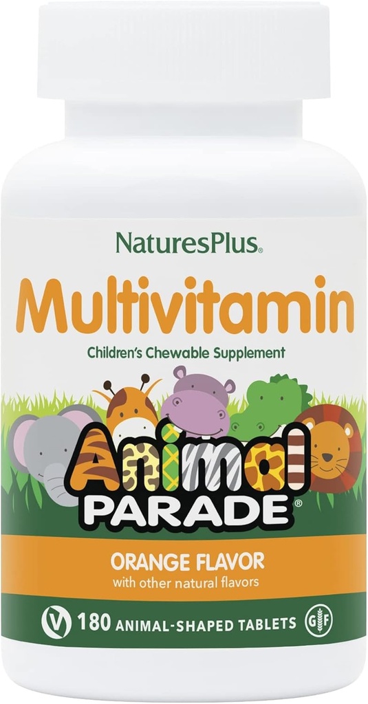 Natings Plus Animal Parade Children 's Chewable Multivitamin - Orange Flavor - 180 Animal- Shapped Tablets - Promotes Health & Well- Being - Vegetáriánus, Gluten Free - 90 Servings