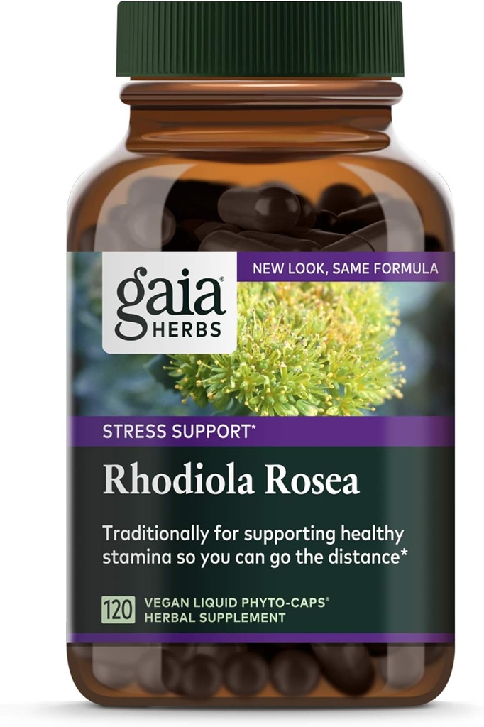 Gaia Herbs, Rhodiola Rosea Vegan Liquid Phyto Capsules - Stressz támogatás kiegészítés, Adaptogen Herb, 120- Count (1-es csomag)
