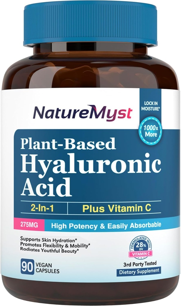 Hyaluronic acid kiegészítés, C-vitaminnal, 250mg Plant- alapú HA, 90 Vegan Caps, a bőr & Eyes, Collagen Termelés, Könnyen felszívható