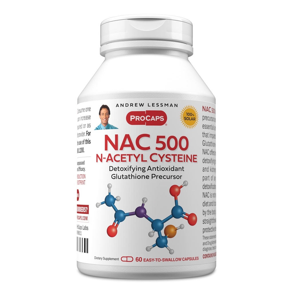 ANDREW LESSMAN NAC-500 N-Acetyl Cystein 60 Capsules - Hilft den täglichen Angriff von schädigenden freien Radikalen zu bekämpfen, schützt Gehirn, Herz, Lunge, Leber, Nieren. Entgiftendes Antioxidans. Keine Zusatzstoffe