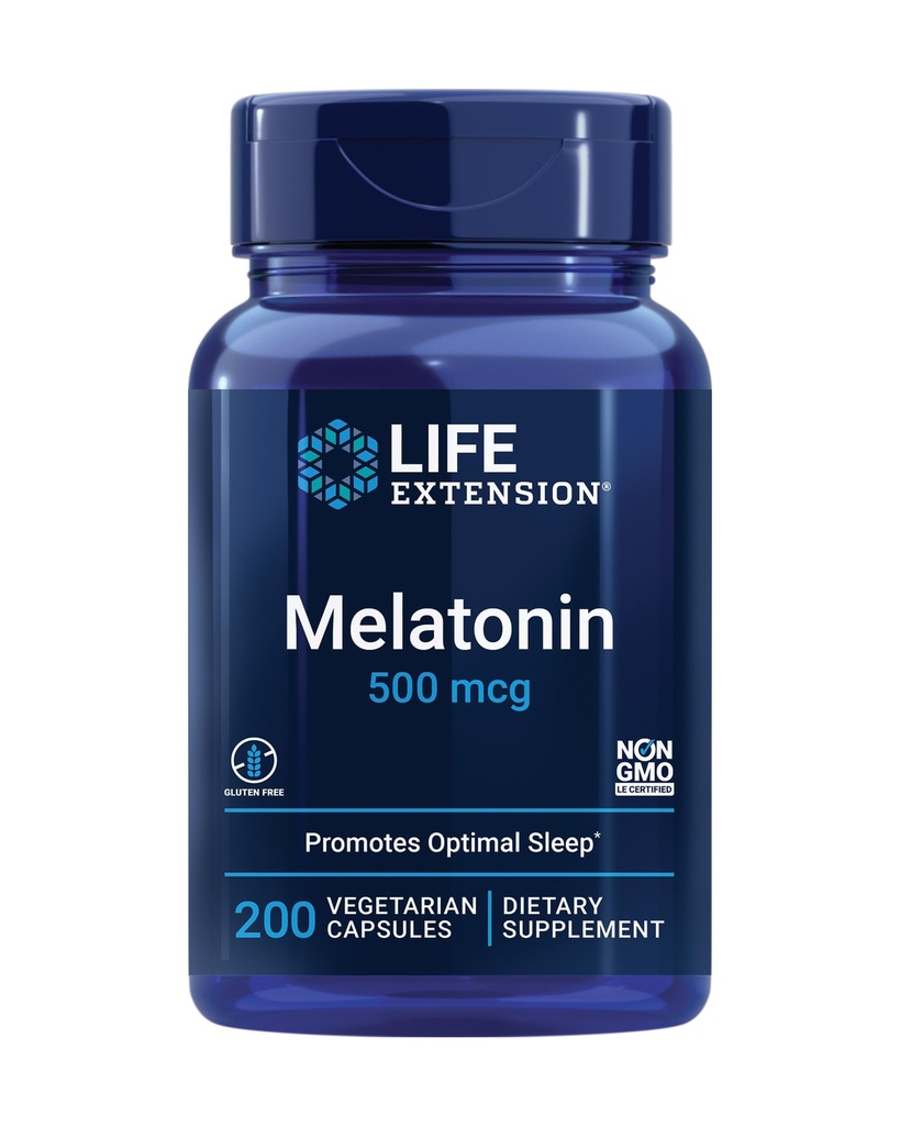 Life Extension Melatonin, 500 mcg - gyengéden promotes Alvás, alacsony dózis, érték méret - Non-GMO, gluténmentes, vegetáriánus - 200 kapszula