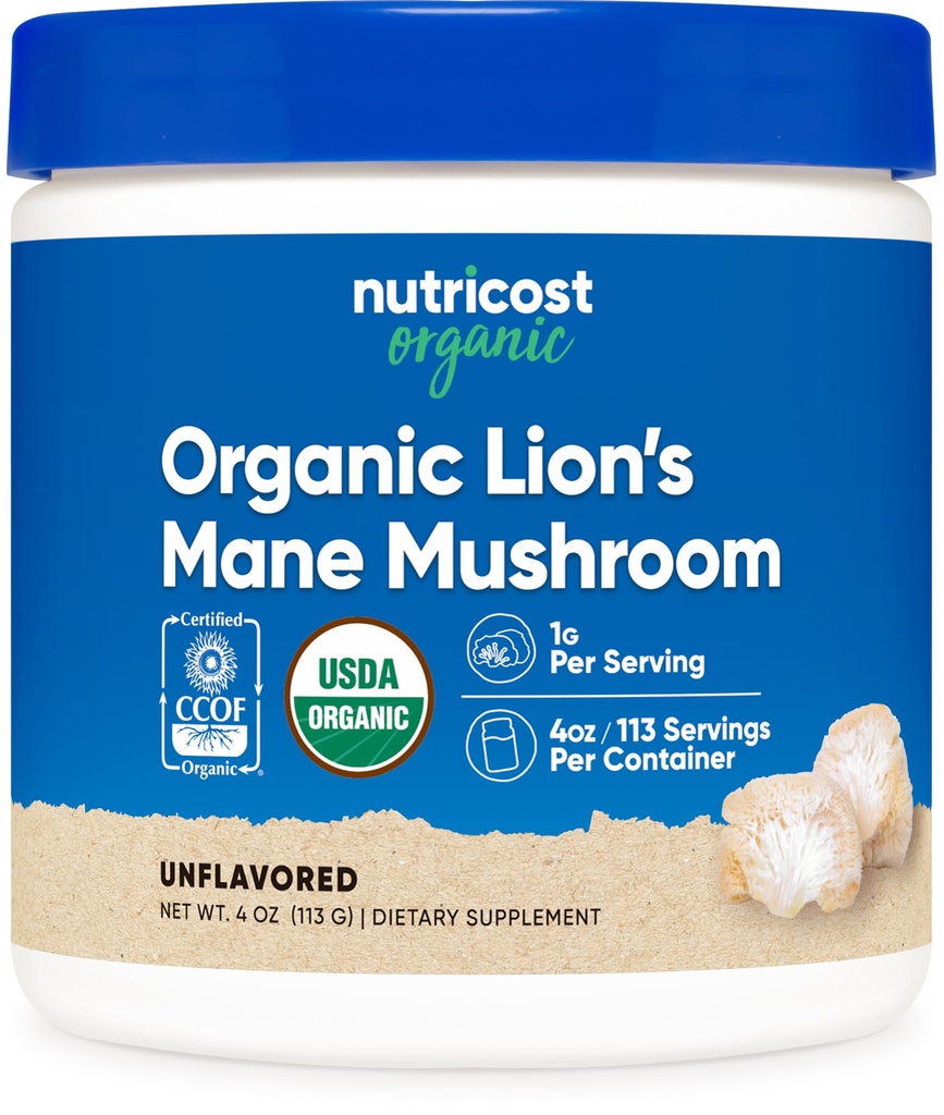 Nutricost Organic Lion 's Mane Gomba por 4oz - Certified USDA Organic