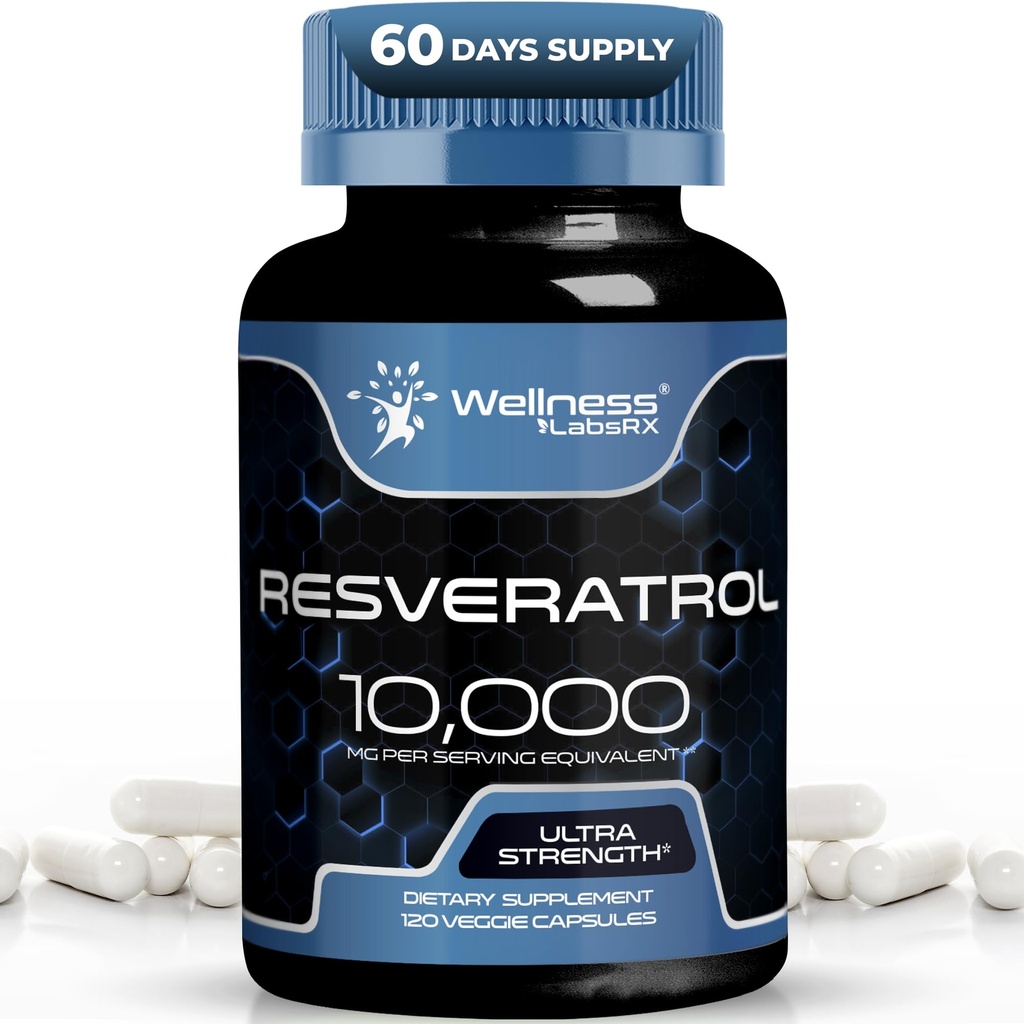 WELLNESS LABSRX Resveratrol 120 Kapseln, Resveratrol Ergänzung, Resveratrol 1000mg Polygonum Wurzel, Trans Resveratrol für gesundes Altern, Herz, Gehirn Gesundheit Unterstützung - Vegan, Keto