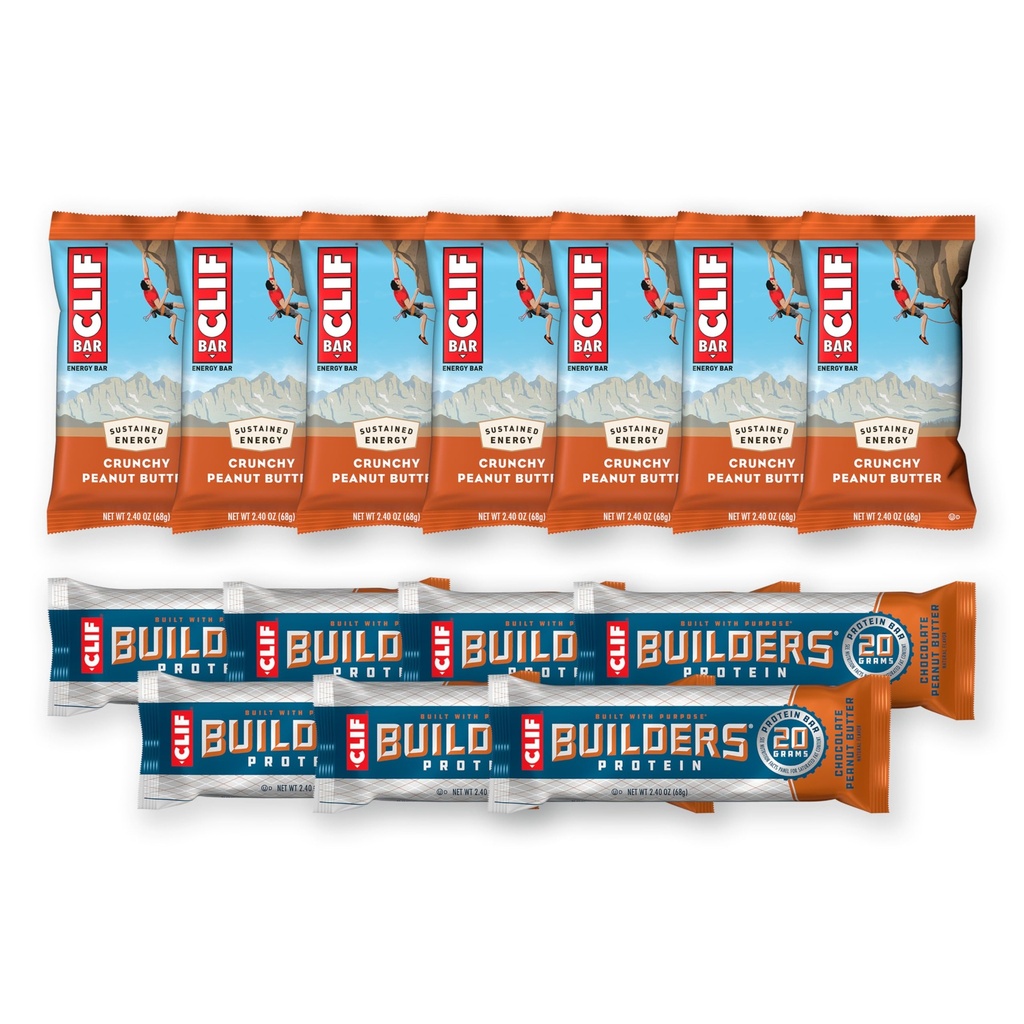 CLIF BAR és CLIF Builders - Variety Pack - Crunchy Mogyoróvaj és Csokoládé Mogyoróvaj - Energy Bars and Protein Bars - Non-GMO - Plant Based - 2.4 oz. (14 gróf)