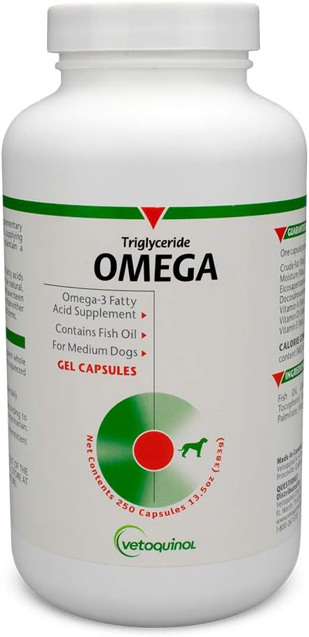 Vetokinol Triglicerid Omega kutya kiegészítés kapszula, Medium- Fajta: 30- 60 font, 250ct