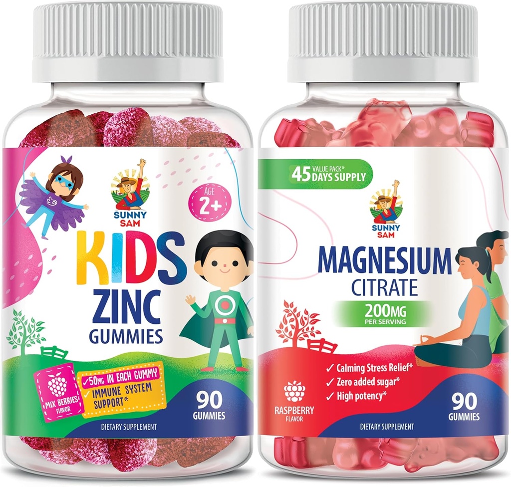 Magnesiumgummis für Erwachsene & Zinkgummis für Kinder & Erwachsene. 200mg - Kalm Magnesium Kauen - Magnesium Citrat Kaubare Ergänzung für Mood & Muskelunterstützung. Zink Kaugummi für Immununterstützung -