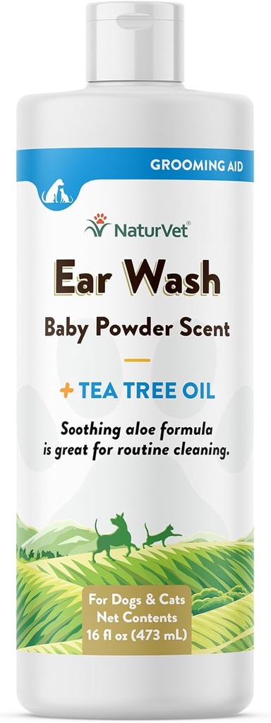 NaturVet Ear Wash Liquid Supplement für Hunde & Katzen – Pet Health Supplement Cleans Dog, Cat Ear Canals – Inklusive Aloe, Tea Tree Oil – Hilft entfernen Pet Ear Wax, Dirt, Debris – 16 Oz.