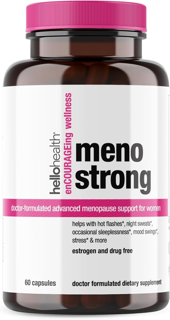 Menopause Ergänzungen für Frauen – Meno Strong Perimenopause Ergänzung für Nacht Sweats Relief, Schlaflosigkeit, Mood Swings, natürliche Hormon Balance, Stress, Hot Flashes Menopause Relief - 60 Kapseln