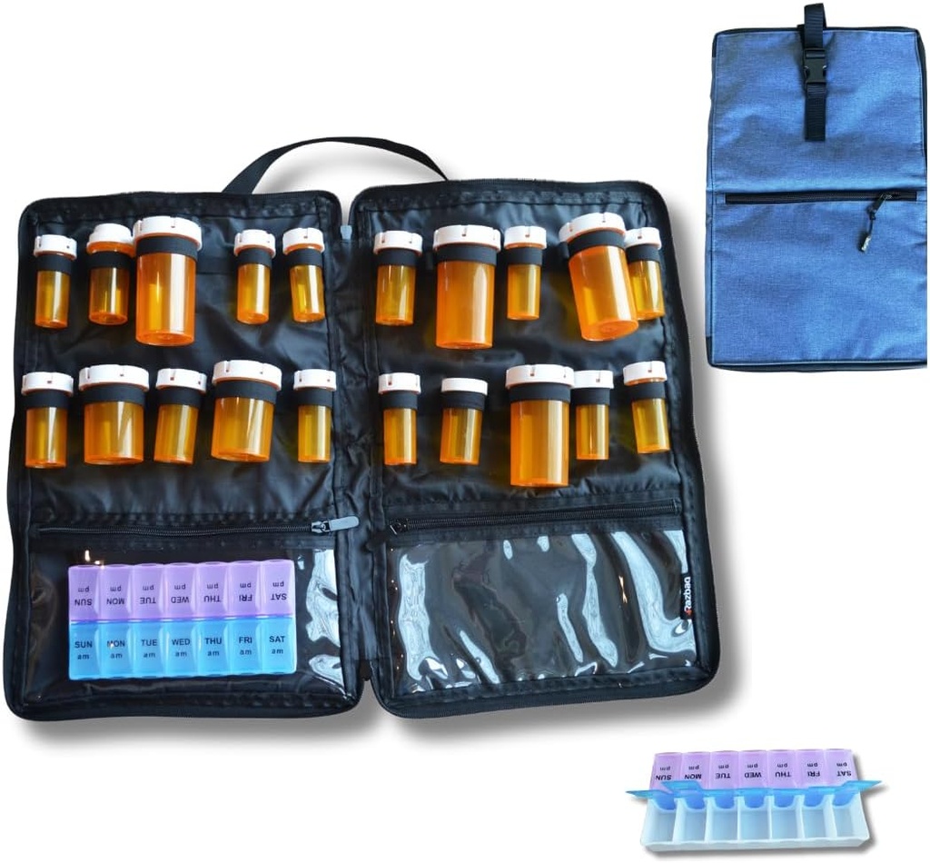 Reisemedizin Tasche – Medizin Reisetasche & Organizer – Sichere Tasche für Medizin Reisen mit abschließbaren Zippers – Geräumige medizinische Aufbewahrungstasche für Verschreibungen, Pillen und medizinische Versorgung, Blau