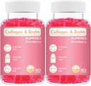 Collagen Biotin Gummies - Unterstützt Haar, Haut und Nägel Haarwachstum Anti Aging Pflege Kaubare Gummy Vitamine, Vegan, Non-GMO, Glutenfrei, Gelatine Erdbeer Flavor 120 Count, Pink