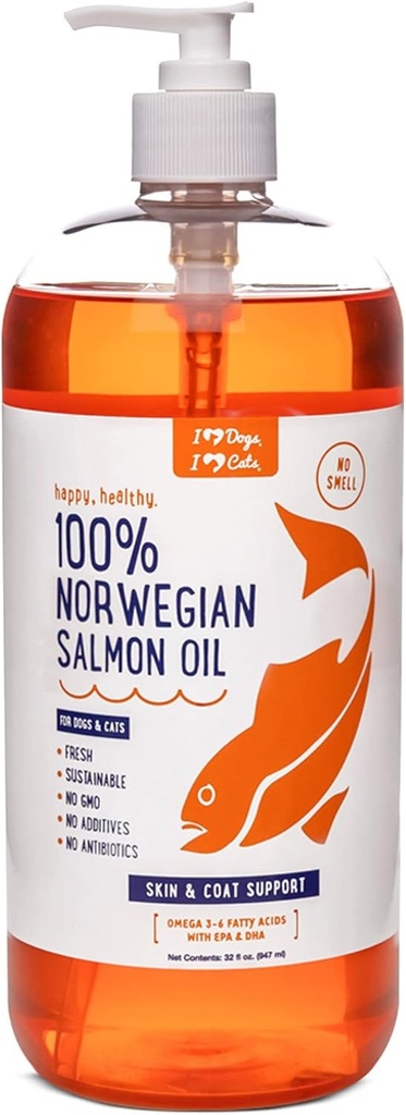 iHeartDogs Salmon Oil kutyáknak és macskáknak - Neurishing Skin & Coat Omega 3 Fish Oil for Dogs Supports Allergia & Itch Relief, Heart Health and Joint Health - 32 oz