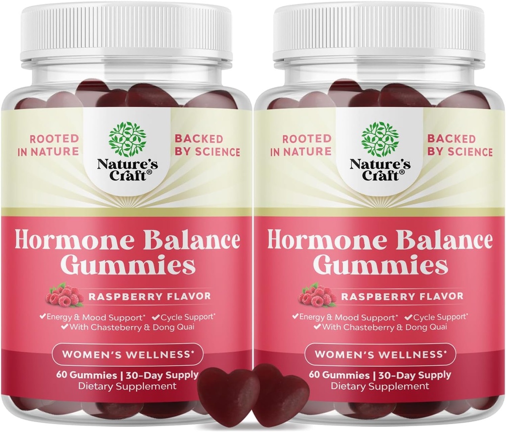 Hormon Balance für Frauen Gummier aller Altersgruppen - PMS Unterstützung Ergänzung für Frauen Menstrual Cycle & Hormonal Balance Menopause & Mood Swings mit Vitamin B6 & Dong Quai - 60 Chews - 2 Packung