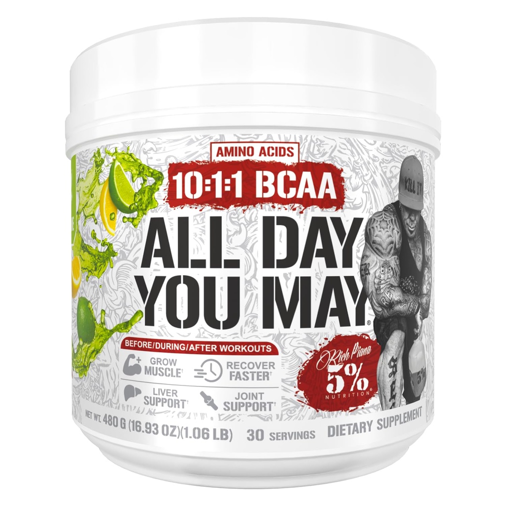 5% Táplálkozás Rich Piana AllDayYouth May BCAA Premium Intra & Post Workout Amino Amino Acids, Hidratáció, Endurance, Izom Recovery, Joint & Hepatic Support