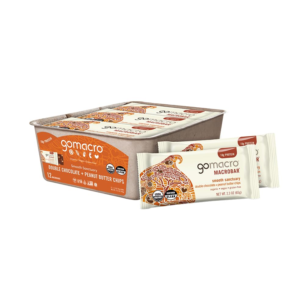 GoMacro MacroBar Organic Vegan Protein Bárok - Dupla csokoládé + Mogyoróvaj Chips (2.3 Ounce Bars, 12 gróf)