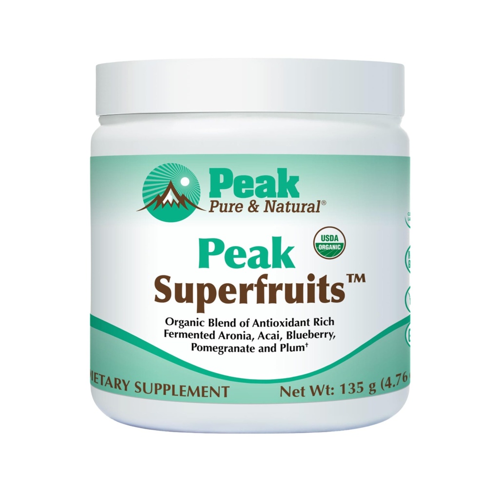 Peak Organic Superfruits - Polyphenol Rich Superfood Powder - Non-GMO Fermented Aronia Berry, Acai, Blueberry, Pomegranate und Plum - Aging, Metabolic Health, Heart Health (30 Portionen)