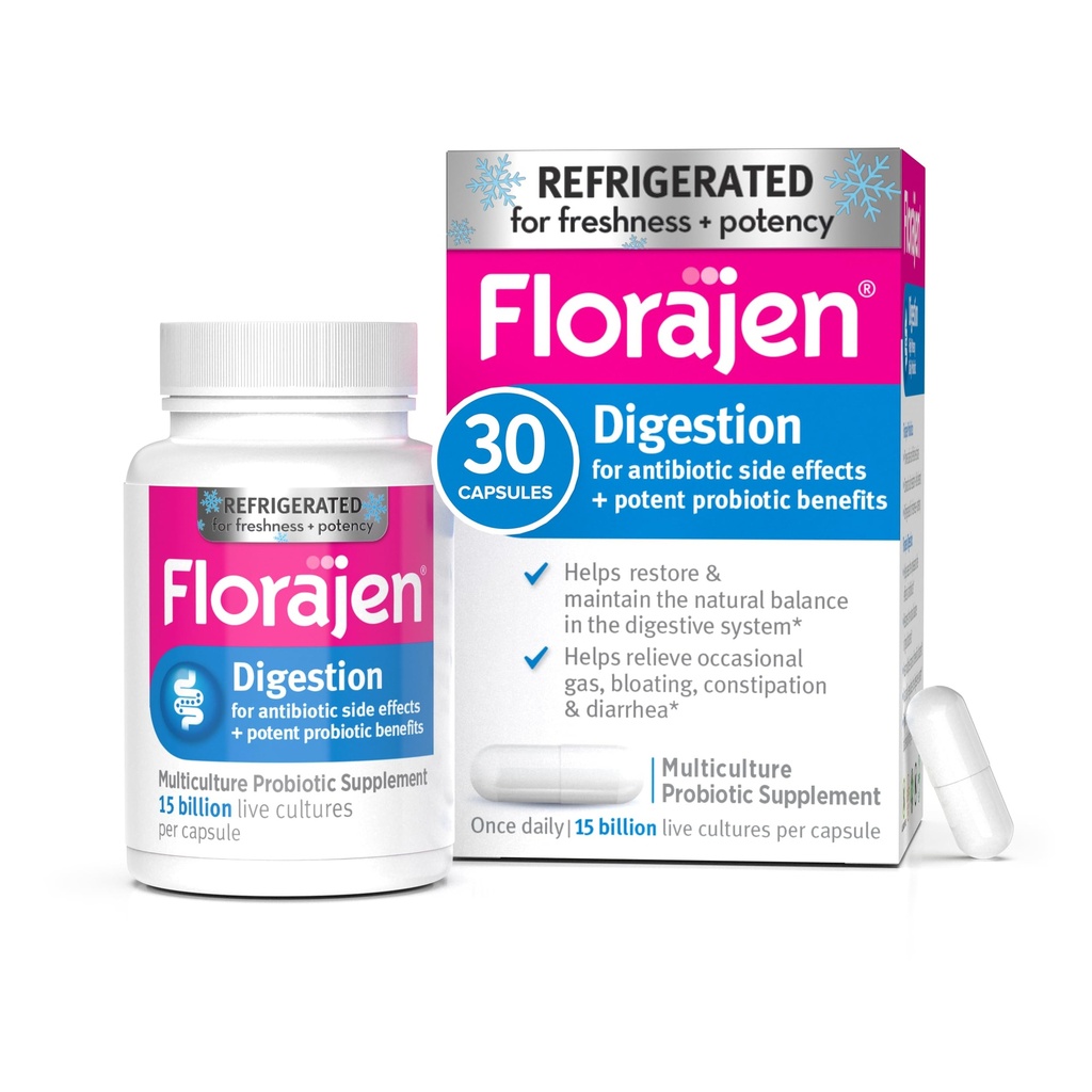 Florajen emésztési probiotikumok, Gut egészségügyi kiegészítés székrekedéssel és puffadás enyhítésére felnőttek, 30 gróf (hűtött)