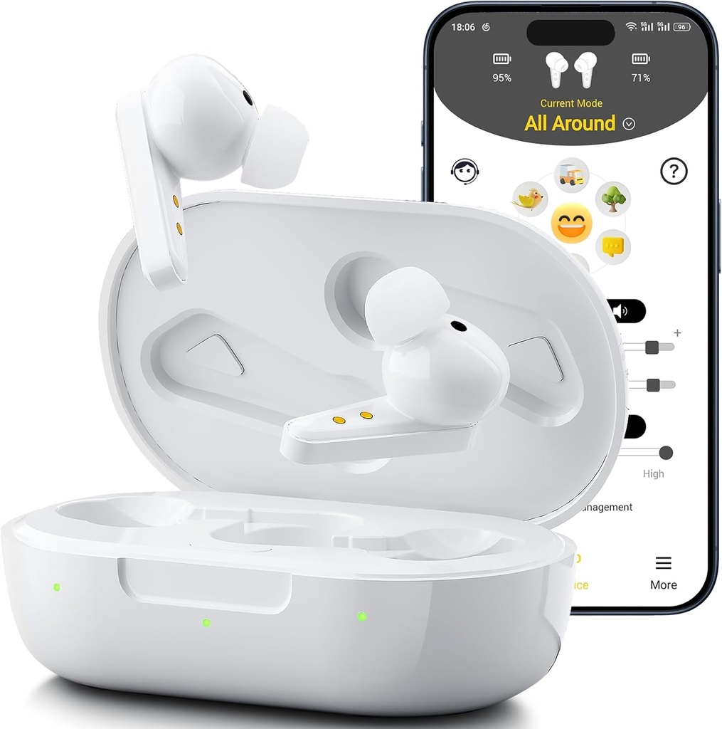 Kingwell OTC hallókészülék, Bluetooth hallókészülék Seniors számára Smart App Engedélyezett hívások iOS / Android, Hiteles hang minőség, 32 DSP csatorna zaj törlés