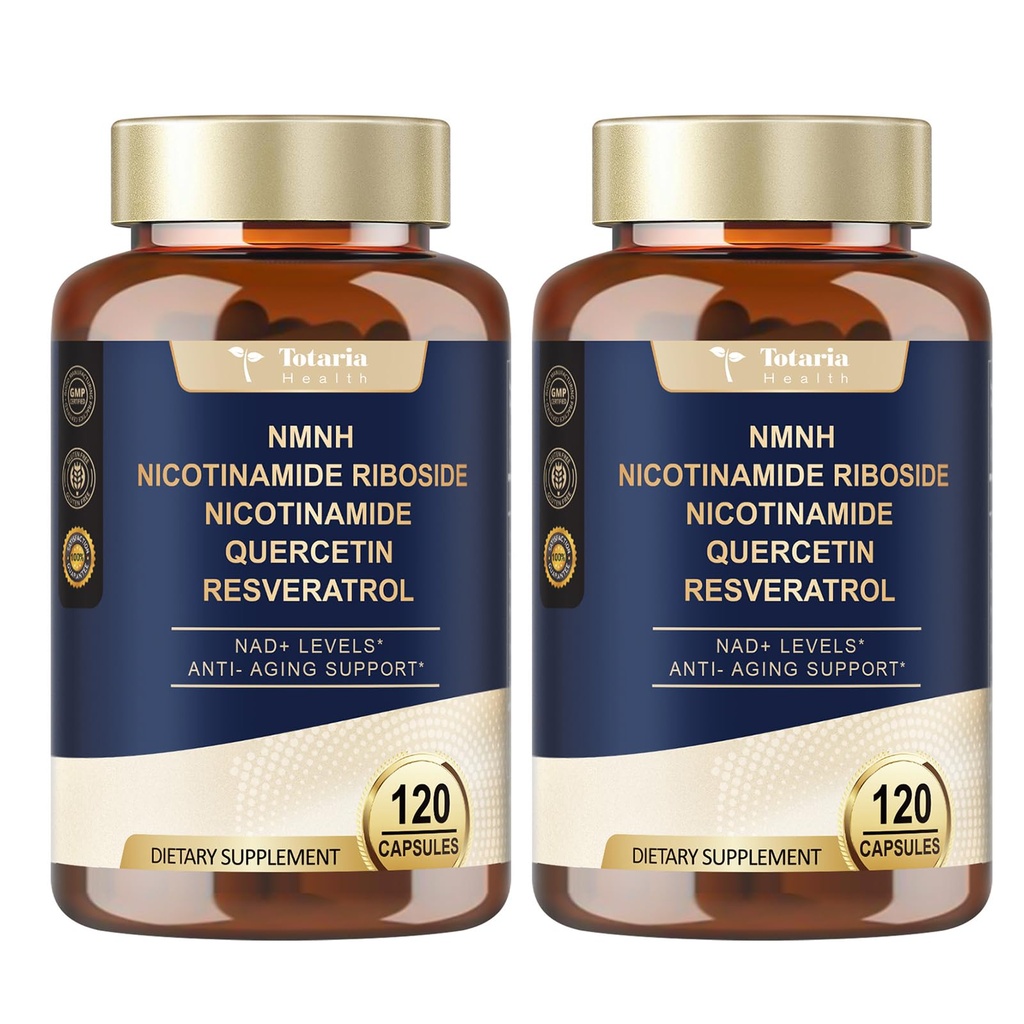 Totaria NMNH (Dihydronicotinamid Mononukleotid), NMNH-Ergänzung w/Niacinamid (Vitamin B3), Quercetin, Trans-Resveratrol, NAD+, Anti-Aging, Hautzellengesundheit & Energie, 240 Count