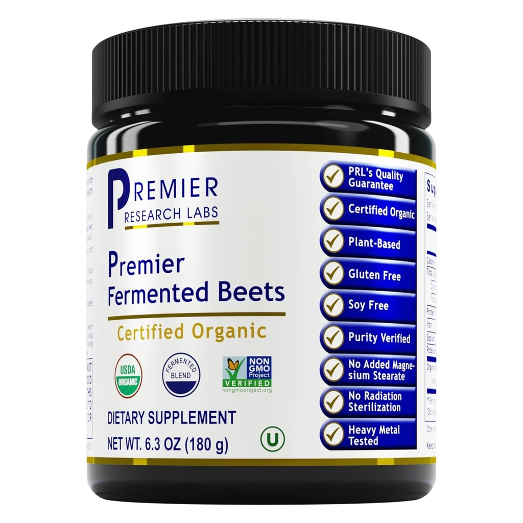 Premier Research Labs Premier Fermented Beets - Beet Root Powder Fermented, Organic Fermented Beets for men & Women, Beetroot, Nitrates, Blood Pressure Support Support, USDA Organic - 6.3 Oz Jar