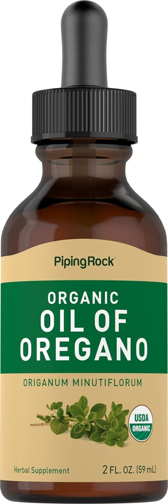 Piping Rock Oil of Oregano Organic Liquid Drops (Oregano szerves folyékony cseppfolyós cseppek) 124; 2 fl oz) 124; with Extra Virgin Olive Oil) 124; Herbal Extract Supplement 124; Non-GMO, Gluten Free