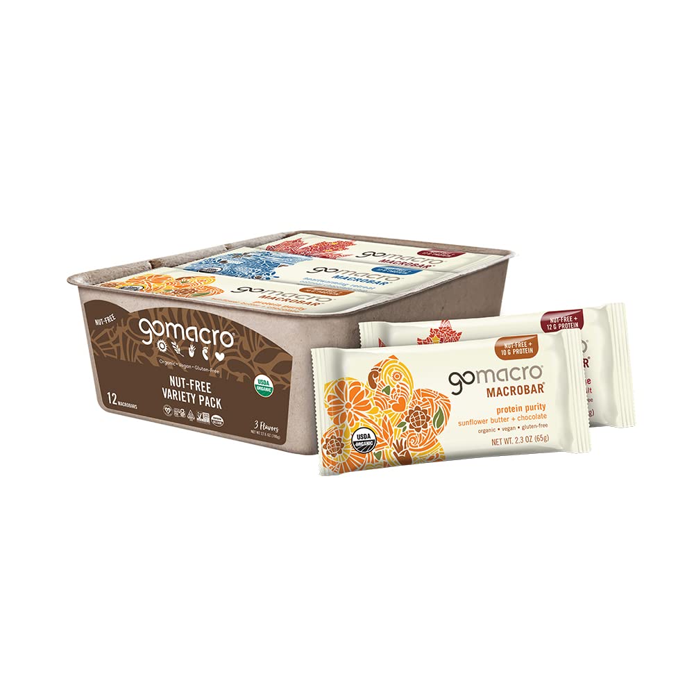 GoMacro MacroBar Organic Vegan Protein Bars, Nut Free Variety Pack, 2.3 Oz, 12 gróf