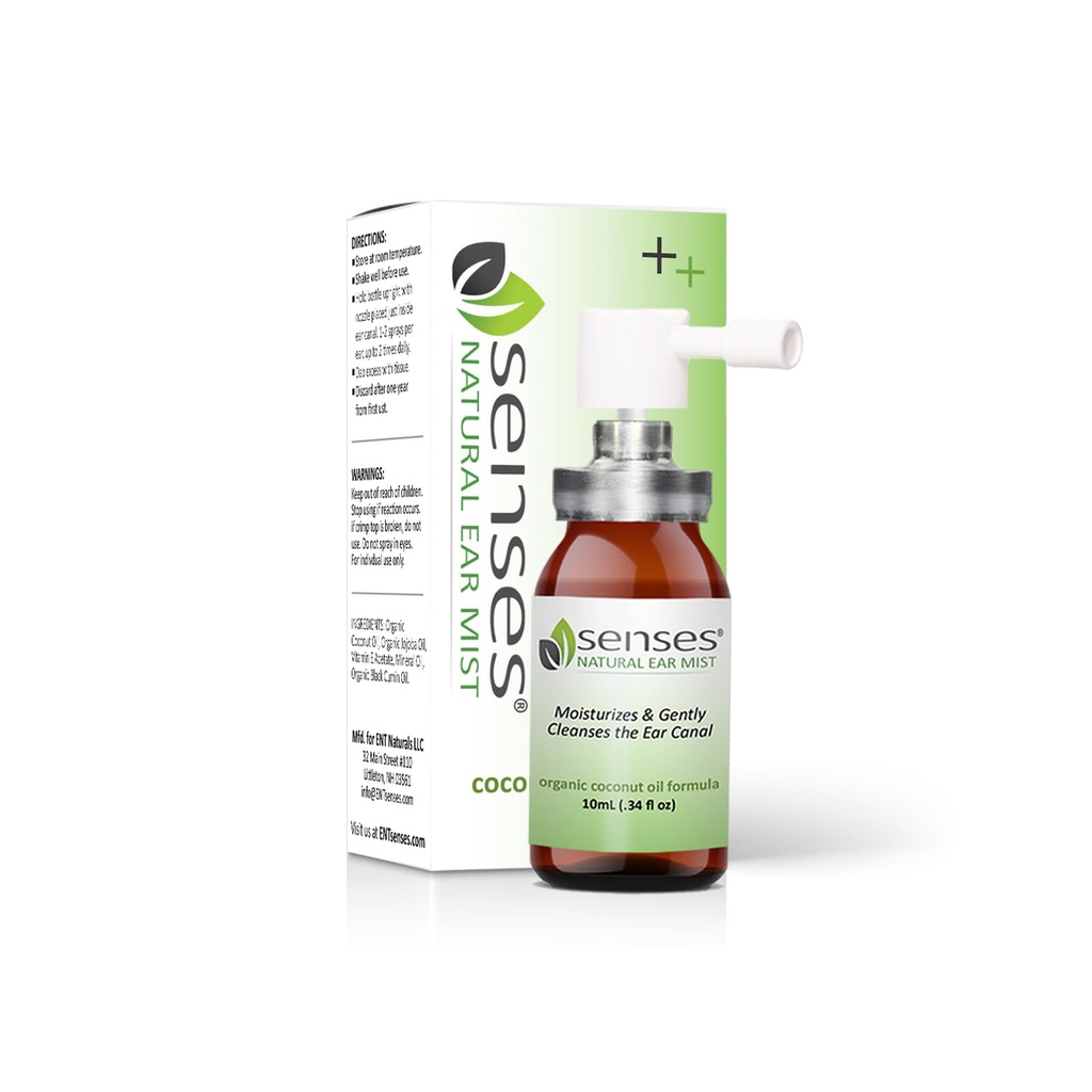 SENSES Natural Ear Drops - Physician Formulated Soothing, Organic Coconut Oil for Irritated Ears - Verwendung für Reinigung, Feuchtigkeitsspenden, Relief von Allergien, Hörgeräte und Ohr Wachs, 0.34 Fl Oz