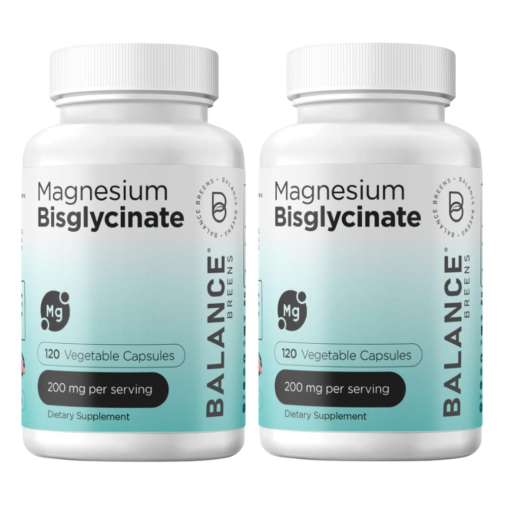 Magnézium-biszglicinát 200mg - magas abszorpció Chelated Magnézium Supplement - Gyenge gyomor, gluténmentes, támogató alvás, izomgörcsök és pozitív hangulat - 120 kapszula (2-es csomag)