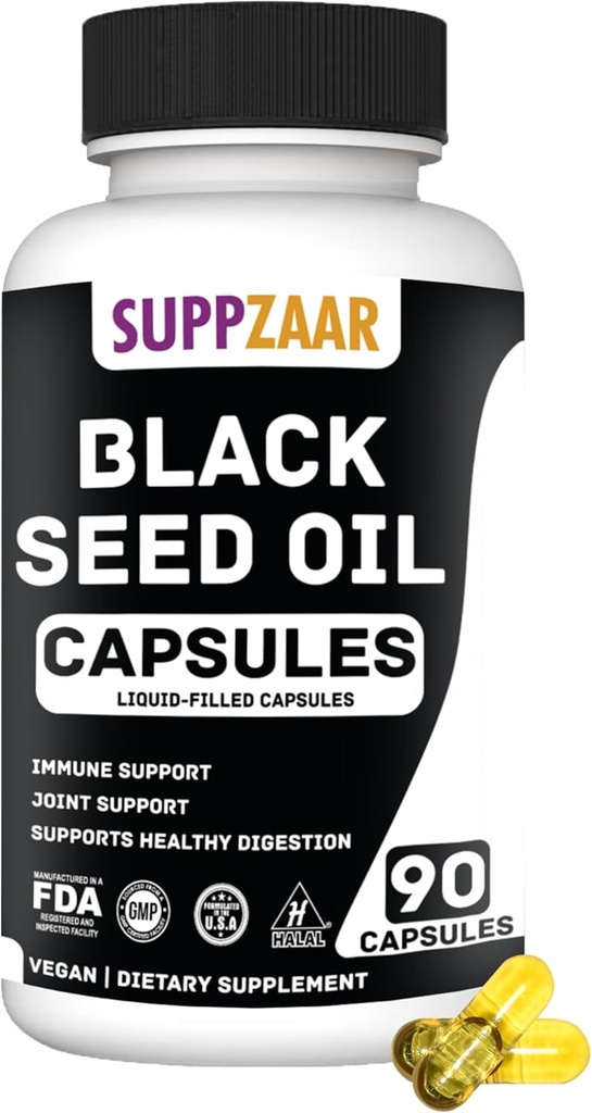 Vegan Black Seed Oil 1000mg. Kaltgepresstes schwarzes Cumin Seed Oil für Immun, Struktur, Haut und Verdauung Non-GMO, Gluten & Gelatin Free - 45 Servierungen, 90 flüssige gefüllte Kapseln
