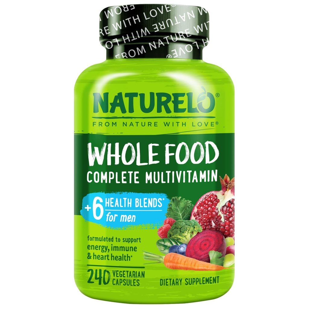 NATURELO Men's Multivitamins - Whole Food Multivitamin for Men, 240 Caps | Vitamins, minerals, vegetarian capsules, energy, brain, heart, eye health*