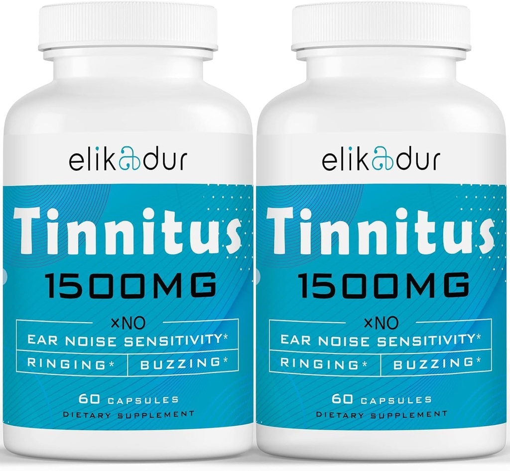 1500 MG Tinnitus für Ringen Ohren, Tinnitus Ergänzung für Ohrring, Proprietäre Kräutermischung, Ohr Tinnitus für Frauen Männer, (60 Caps, 2-Pack)