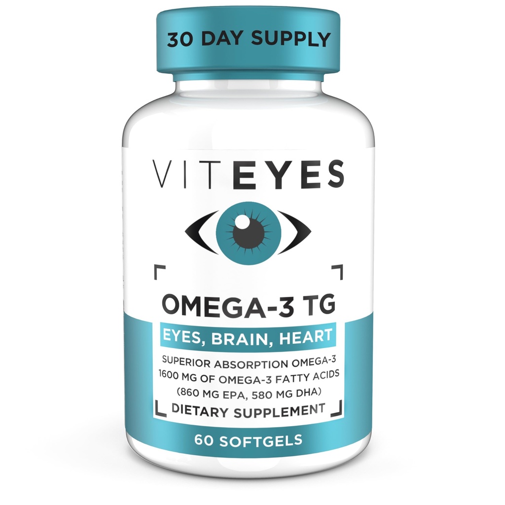 Viteyes Omega-3 TG unterstützt Augen- & Herz-Gesundheit, Natürliche Triglycerid Fischöl Formel, klar, 60 Zähler