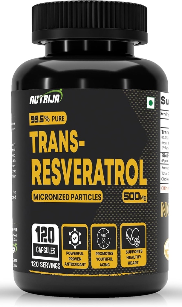 Trans Resveratrol 500MG Kapseln - 99,5 % Reine mikronisierte und hoch biologisch verfügbare Ergänzung | langsam nach unten Altern, bewährte Leistungsstarke Anti-Oxidant | verbessert Stoffwechsel und Herzgesundheit (120 Kapseln)