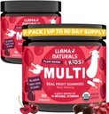 Llama Naturals Kids Multivitamin Gummies, Vegan, Organic with D-vitamin, C & K, Toddler Real Fruit Gumi Vitaminok, rágható kiegészítés, Teljes élelmiszer Multivitamin, Nincs hozzáadott cukor Cane, Cherry, 2 Pk