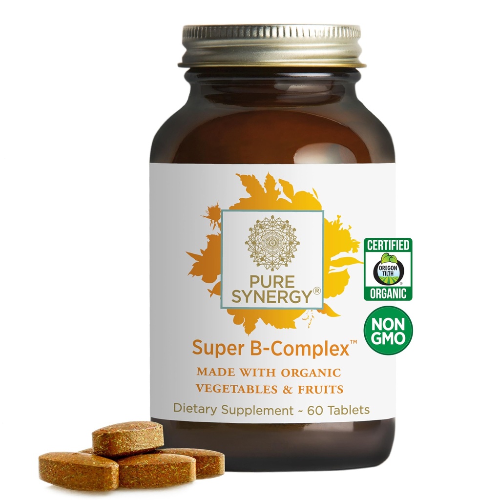 PURE SYNERGY Super B-Komplex | Vitamin B Komplex mit Bio- Ganze Lebensmittel hergestellt | Vegan Ergänzung mit natürlichem Vitamin B12, Niacin und Folate | für Energie, Fokus und Stimmung Unterstützung (60 Tabletten)
