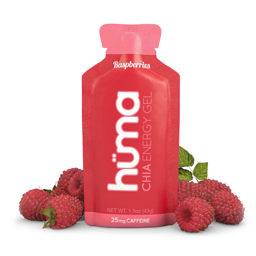 Huma Chia Energy Gel, Himbeeren, 12 Gels, 25mg Koffein pro Packung - Premier Sports Nutrition for Endurance Übung