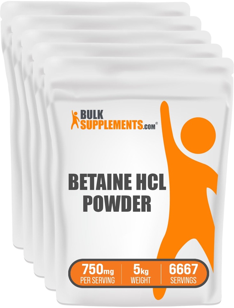 BulkSupplements.com Betaine HCl Powder - Betaine Hydrochlorid Supplement, Betaine Powder - Betaine 750mg, Verdauungshilfe - Glutenfrei, 750mg pro Servierung, 5kg (11 lbs)