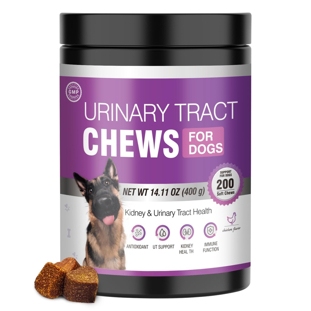 Dog UTI Treatment, 200 Chews Cranberry Supplement for Dogs with D-Mannose Support Normal Urinary Tract Bladder Health & Kidney & Incontinence Remedy Stops UTI Treats Chicken Flavor