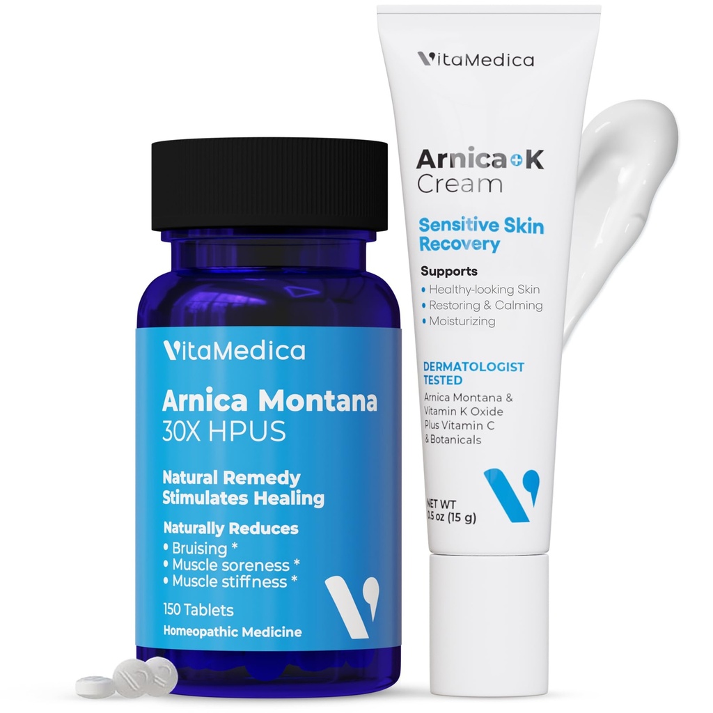 VitaMedica | Arnica Montana 30X & Arnica Cream Bundle | für Bruising, Swelling, Entzündung & Schmerzlinderung | Vitamin K Themencreme | Erweicht, Beruhigt, Feuchtigkeit, & Restaurationen Bruised Skin | USA Made